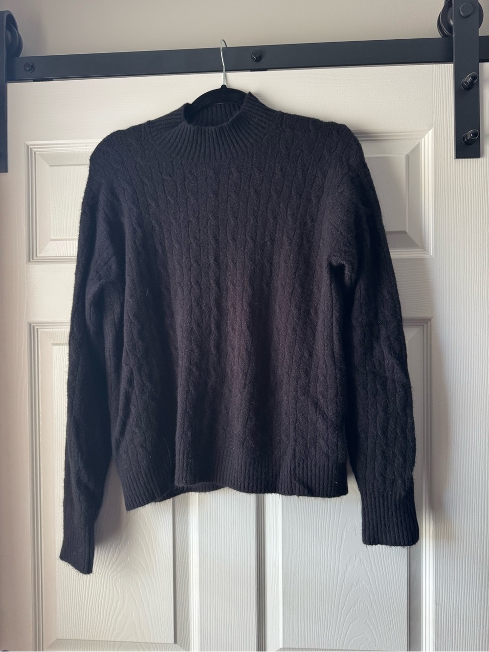 J.Crew Women’s Black Cable Knit Sweater Size Large Mock Neck Classic Cozy